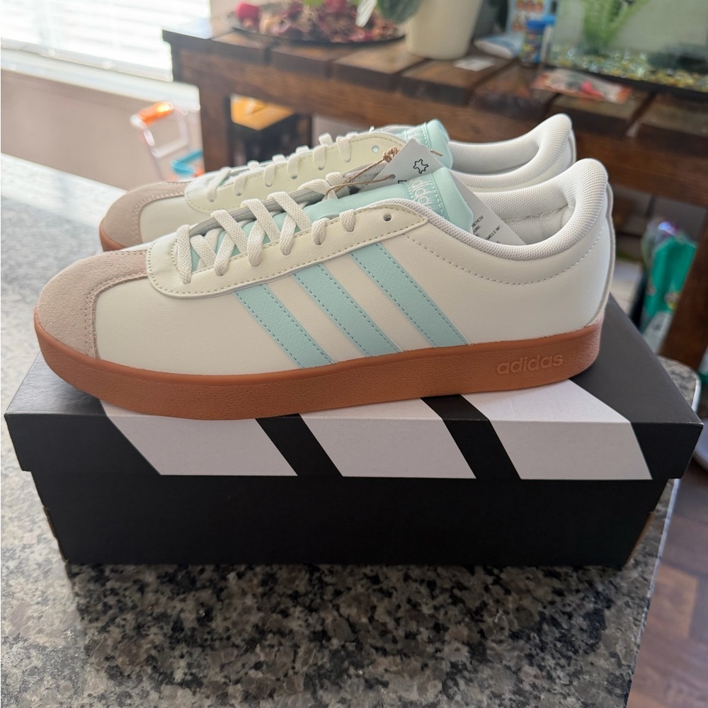 Adidas VL Court Base White and Light Blue Shoes